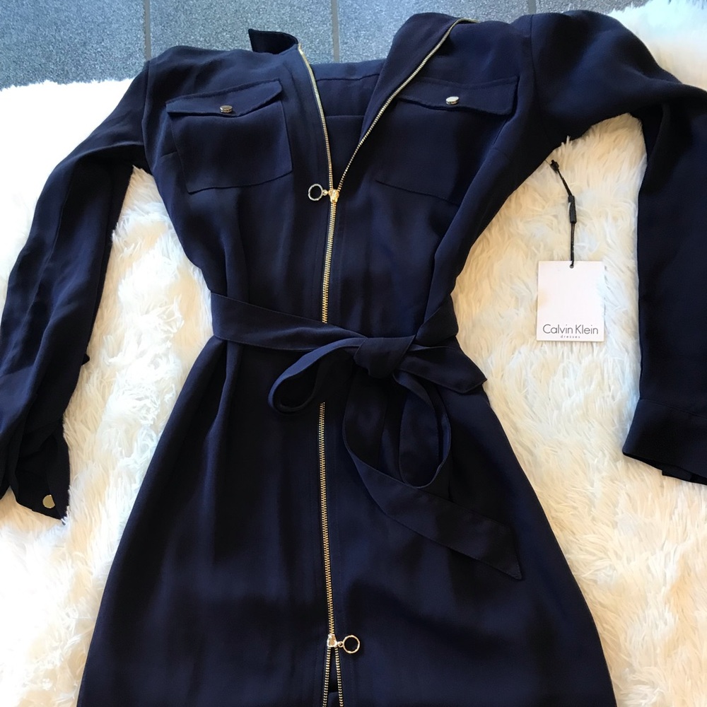 Calvin Klein James Bond style Navy Blue Zip Dress